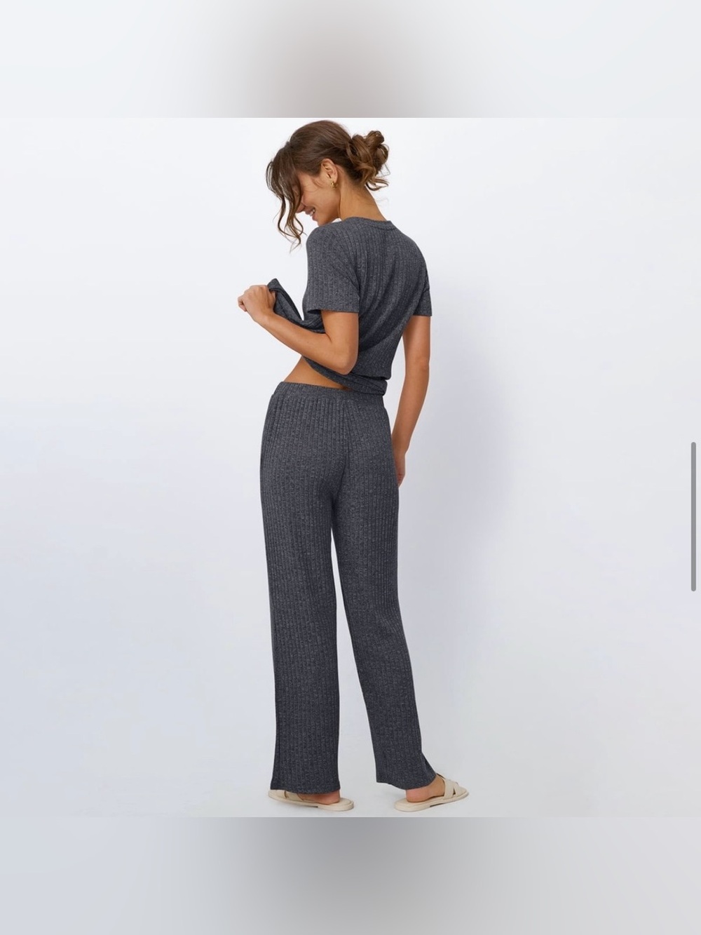 Ribbed Knit Jumpsuit Lounge Set - Black/Grey | Plus Size | 2XL